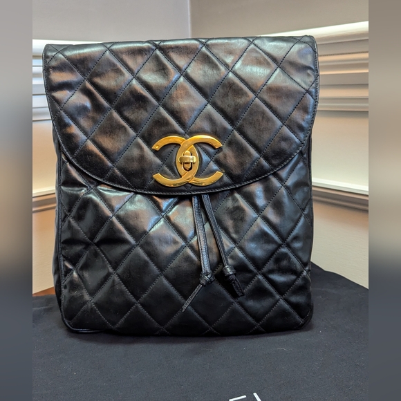 Chanel Vintage Black Quilted Coated Canvas Backpack 24K Gold Hardware - Picture 1 of 16